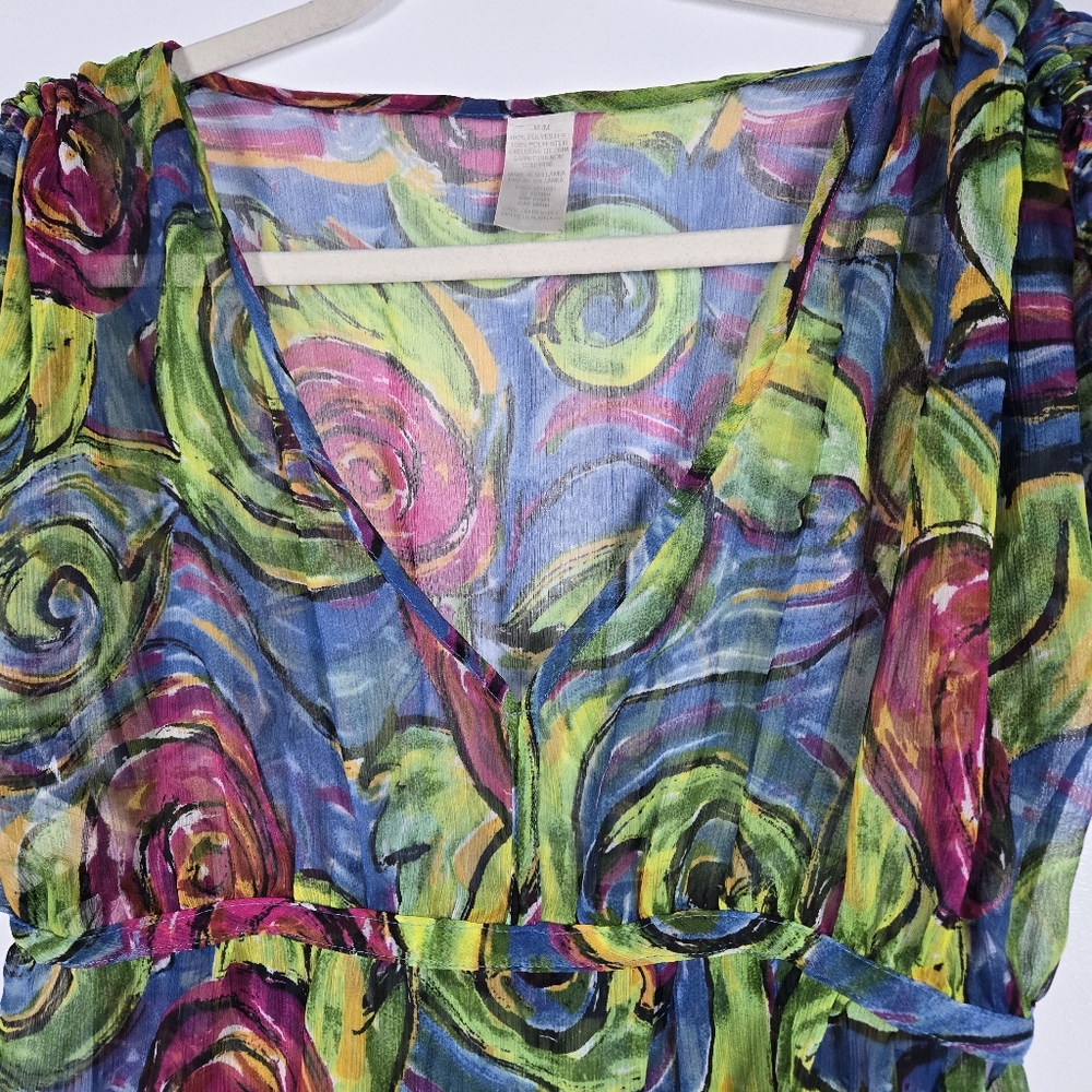 Vintage Avon Watercolor Floral Sheer Swimsuit Cover Up Dress Size Medium - Picture 3 of 13